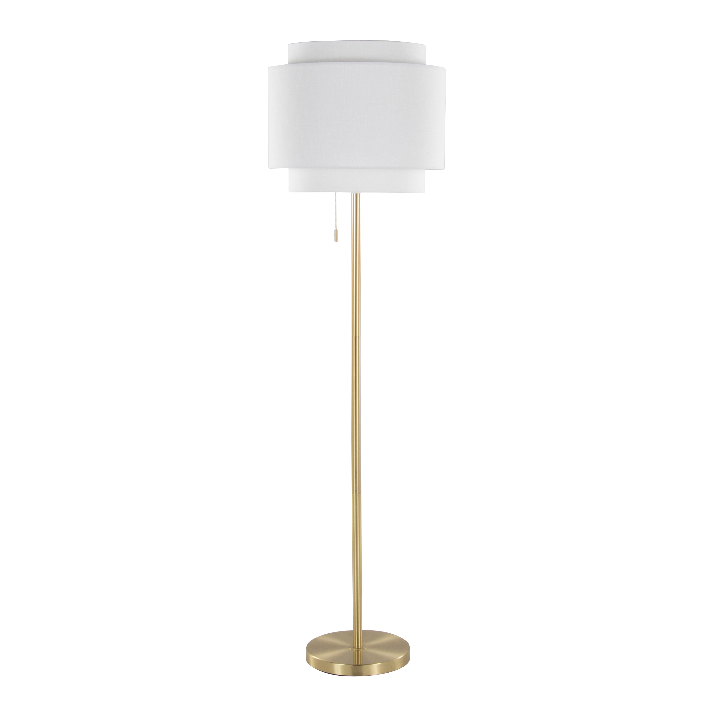 Tier 64inch Contemporary Metal Floor Lamp In Gold Metal With Off-White Linen Shade thumbnail 2