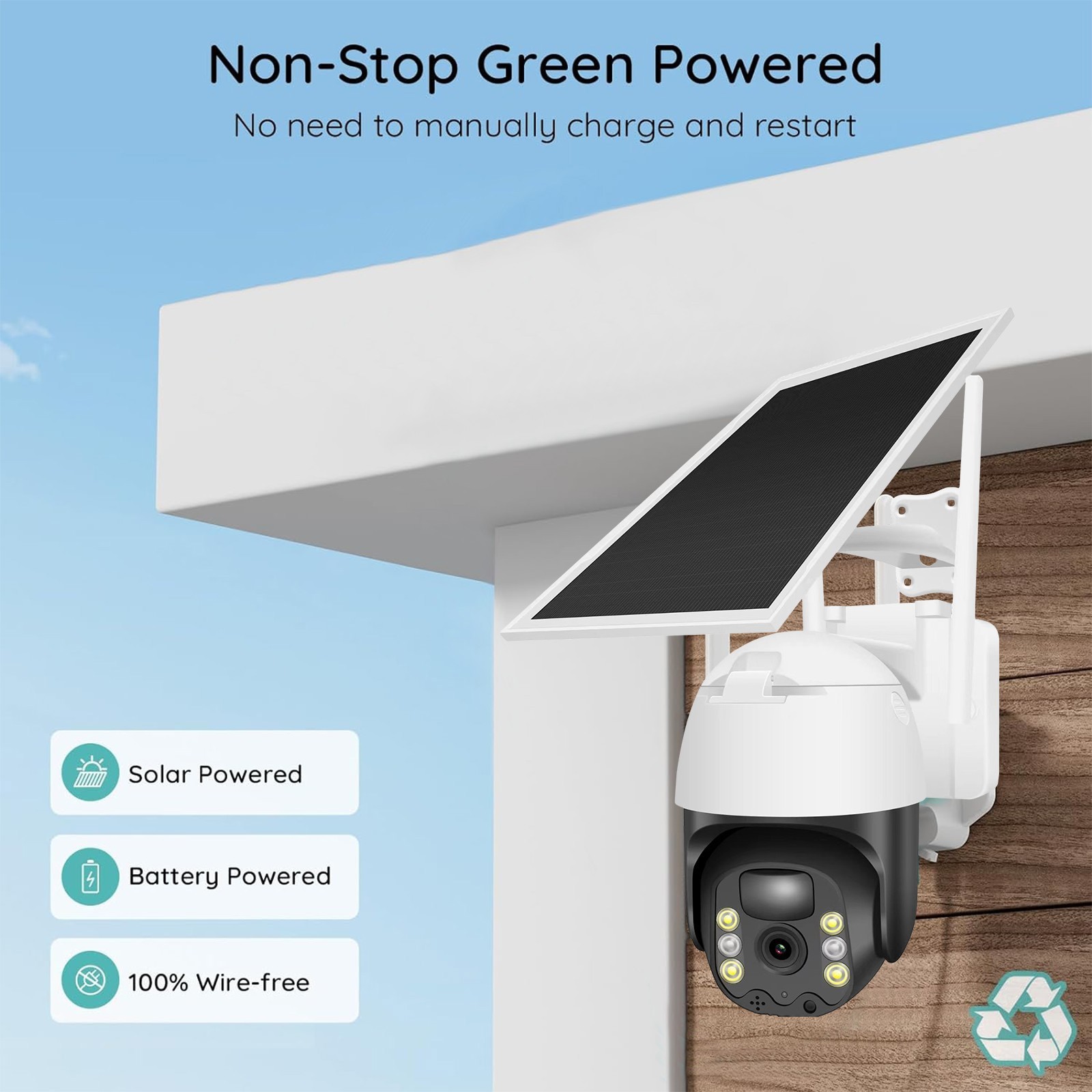 Solar Battery Powered Wireless WiFi Outdoor PanTilt Home Security Camera System