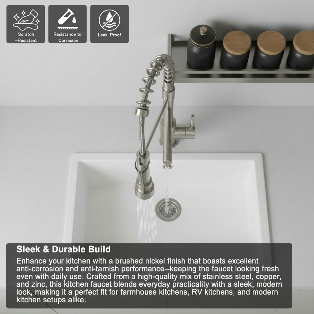 Touch Kitchen Faucet With Pull Down Sprayer, Single Handle Stainless Steel Spring Neck Kitchen Faucet, 2 Function Spray Head, Single Hole Installation, Brushed Nickel
