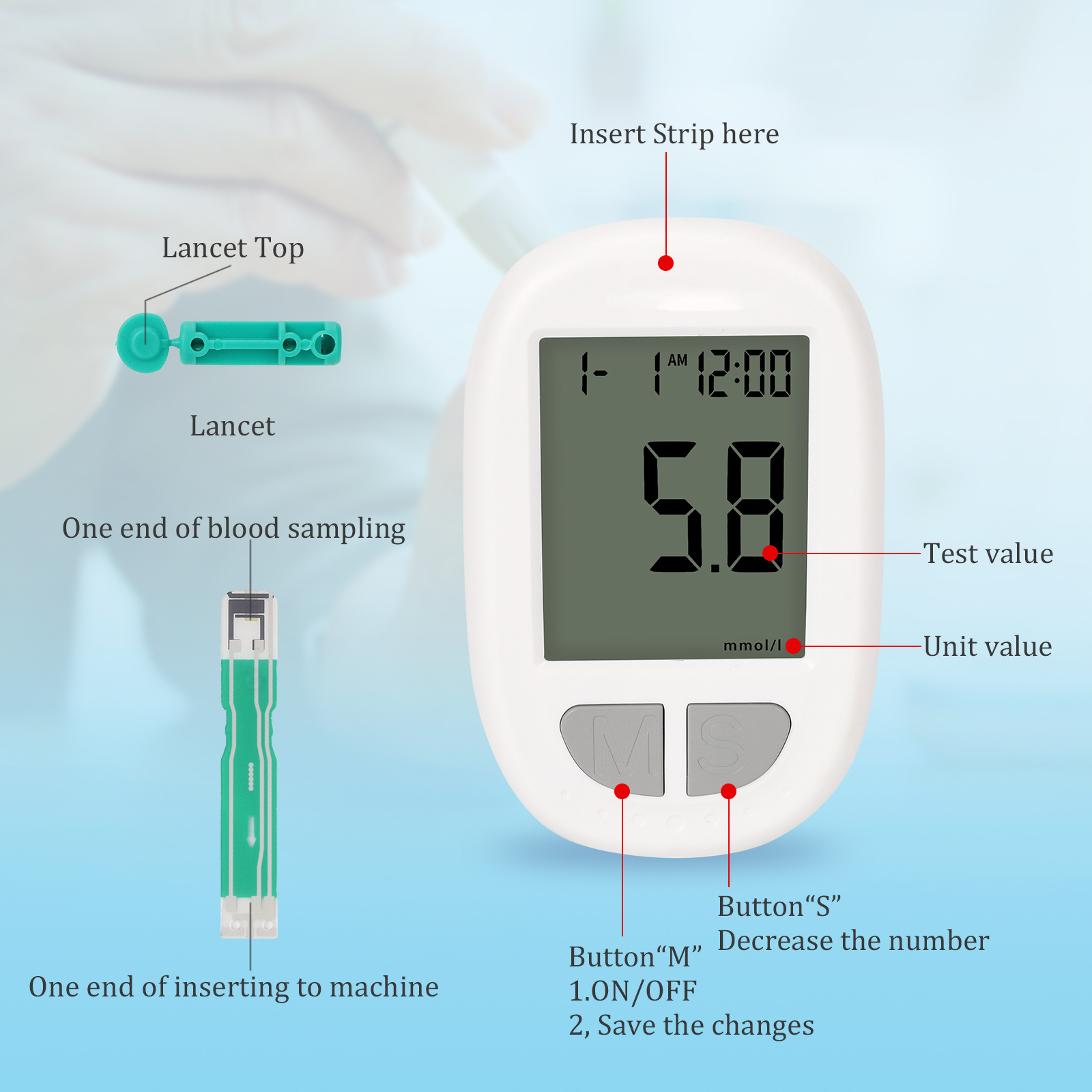 Portable Blood Glucose Meter Kit - Auto Coding, Fast 10s Results, Includes 50 Test Strips & 50 Lancets 3