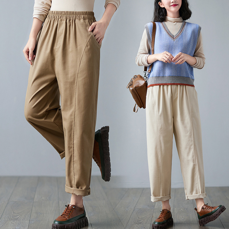 Title 1, New Literary Retro Cotton And Linen Harem Pants...