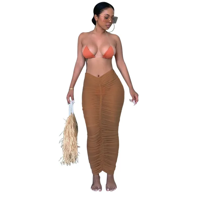 Fashion Sexy Women Mesh See Through High Waist Skirt Brown - Shop at LoveMi