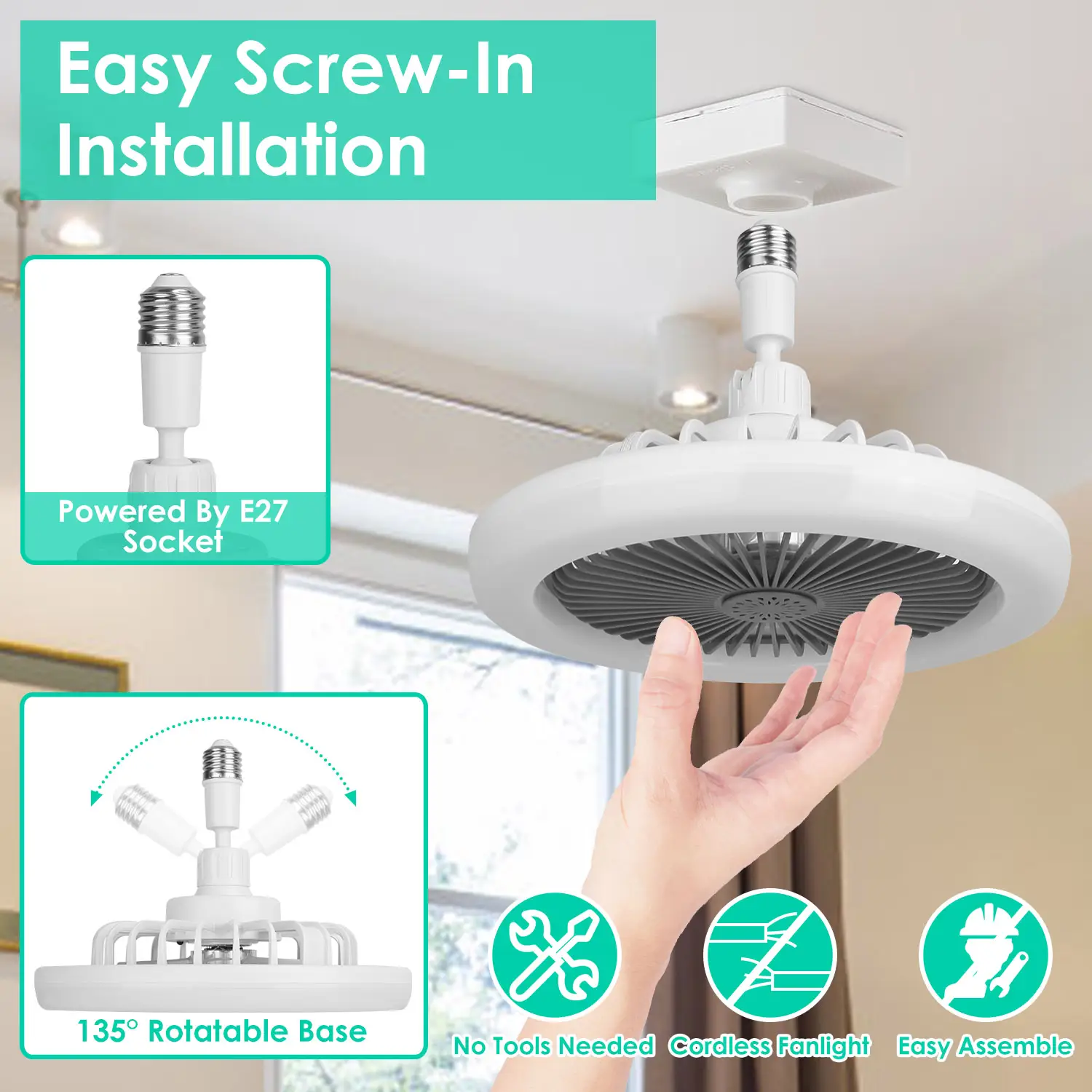 White-Grey Options -- 1Pc Ceiling Fan With Lights Remote Control 9.44in E27 Socket Fanlight With Dimmable Dimming Light Color Brightness 3 Fan Speed Timer Funct