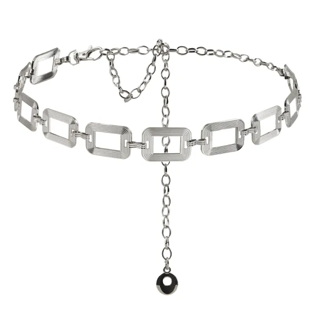 Sexy Women's Waist Chain Metal Cutout Simple Texture Square Buckle Body Chain Silver - Shop at LoveMi
