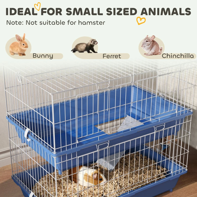 2-Tier Guinea Pig Cage, Ferret Cage, Chinchilla Cage, Small Animal Cage Indoor With Dish And Bottle, 2 Doors, Deep Bottoms, Ramp