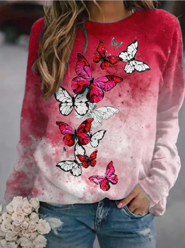 Flower Butterfly Round Neck Sweatshirt Female Ph1M211112W 2Xl - Shop at LoveMi