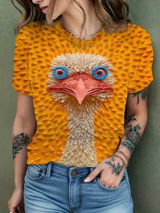 Animal Digital Printing Women's Tshirt Summer Round Neck Short