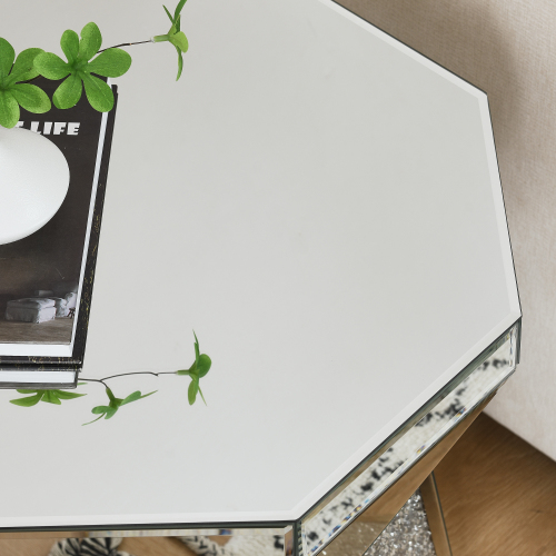 Drum Style Coffee Table With Mirror Crystal Inlay, Polygonal Silver Decorative Table, Modern Design Luxury Modern Furniture, 20 Inch  About 50 Centimeters  Low Coffee Table, Suitable For Living Room — foto 7