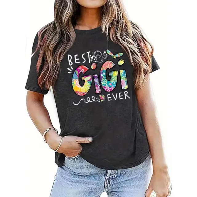 Women's Colorful Letter Print Short Sleeve T Shirt Casual Round Neck Summer Tee Gray - Shop at LoveMi