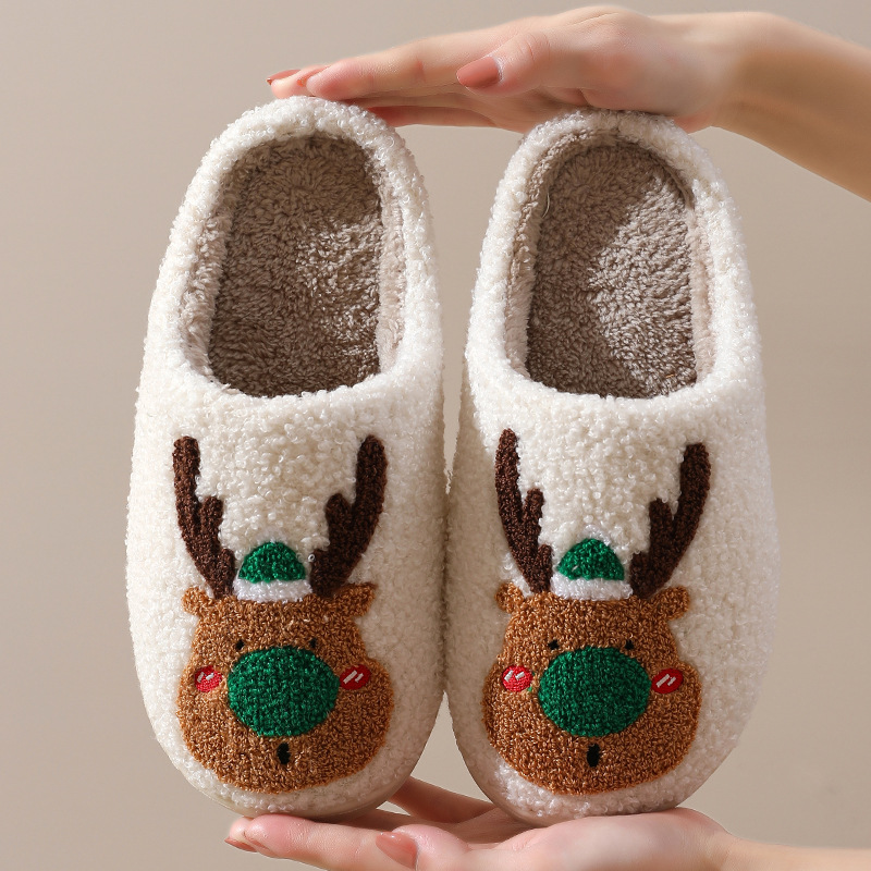 Christmas Shoes Winter Home Slippers Elk Soft Cozy Bedroom Slipper Slip On House Shoes - Image 1
