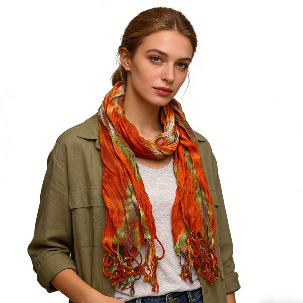 Lightweight Dress Scarf,Bold Orange Red Floral Pattern,pop To Neutrals,Versatile Everyday Scarf ,Pairs With All Casual Outfits,Office Appropriate Subtlety For Women Men