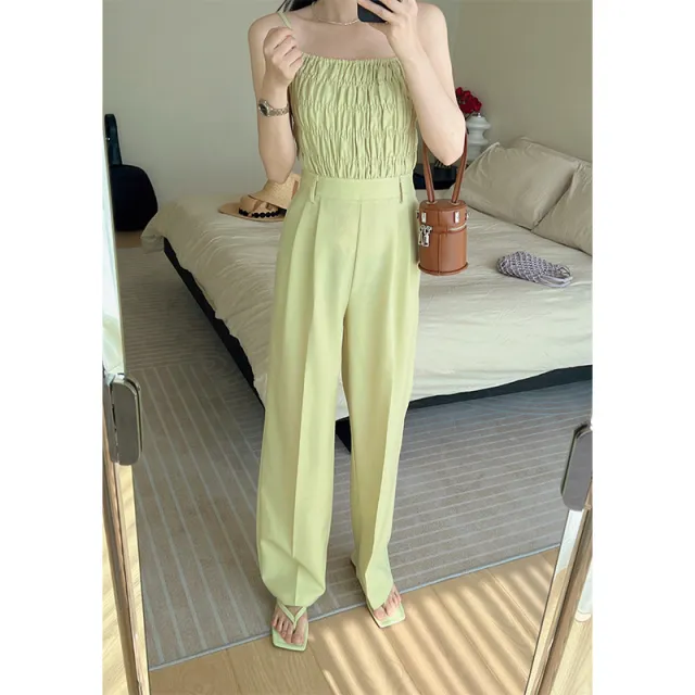 Women's Casual Fit Wide Leg Pleated Bib Black Green - Shop at LoveMi