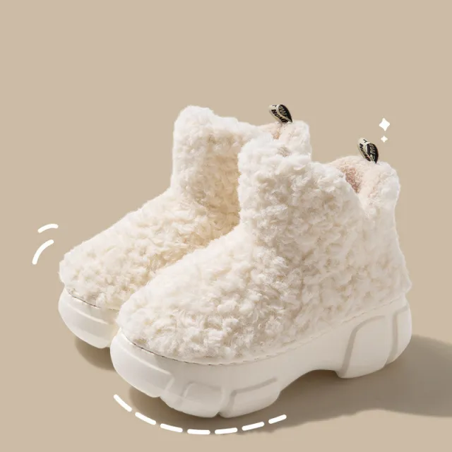Winter Cashmere Snown Boots With 6cm Platform Warm Plus Velvet High top Fleece Cotton Shoes Women Outdoor Indoor House Plush Shoes White - Shop at LoveMi