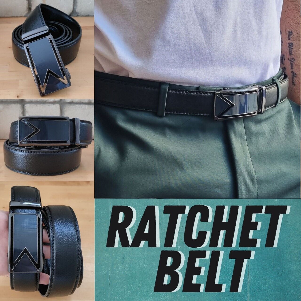 Slide Buckle Ratchet Belt - Genuine Leather - USA. We ship only inside the US, USPS First Class Package, 2 Day Handling, 2-5 Day Shipping. Microfiber PU Leather Ratchet Belt Belts For Men Adjustable Size with Automatic Slide Buckle No Holes by SHAVIT. Rat