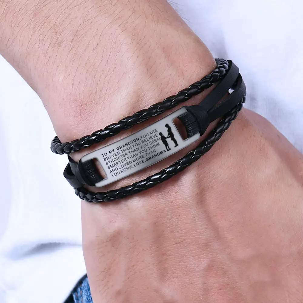 To My Son Leather Bracelet Stainless Steel Corrosion LOVE GRAND