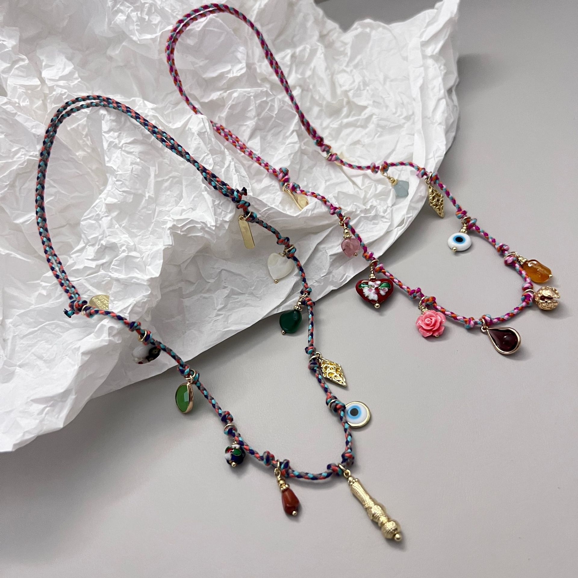 Title 3, Vintage Colorful Braid Rope Multi-element Penda...