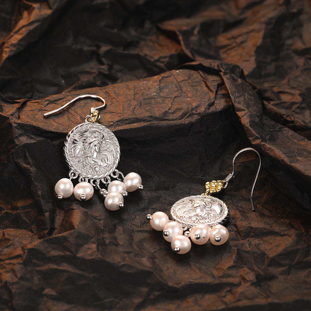 S925 Silver Earrings Antique Coin Temperament
