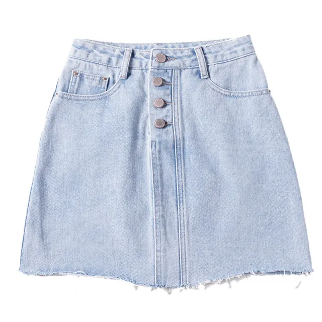 Women New Korean Style High Waist Breasted A line Skirt Blue - Shop at LoveMi