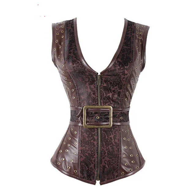 European Medieval Victoria Steampunk Gothic PU Pattern Brown - Shop at LoveMi