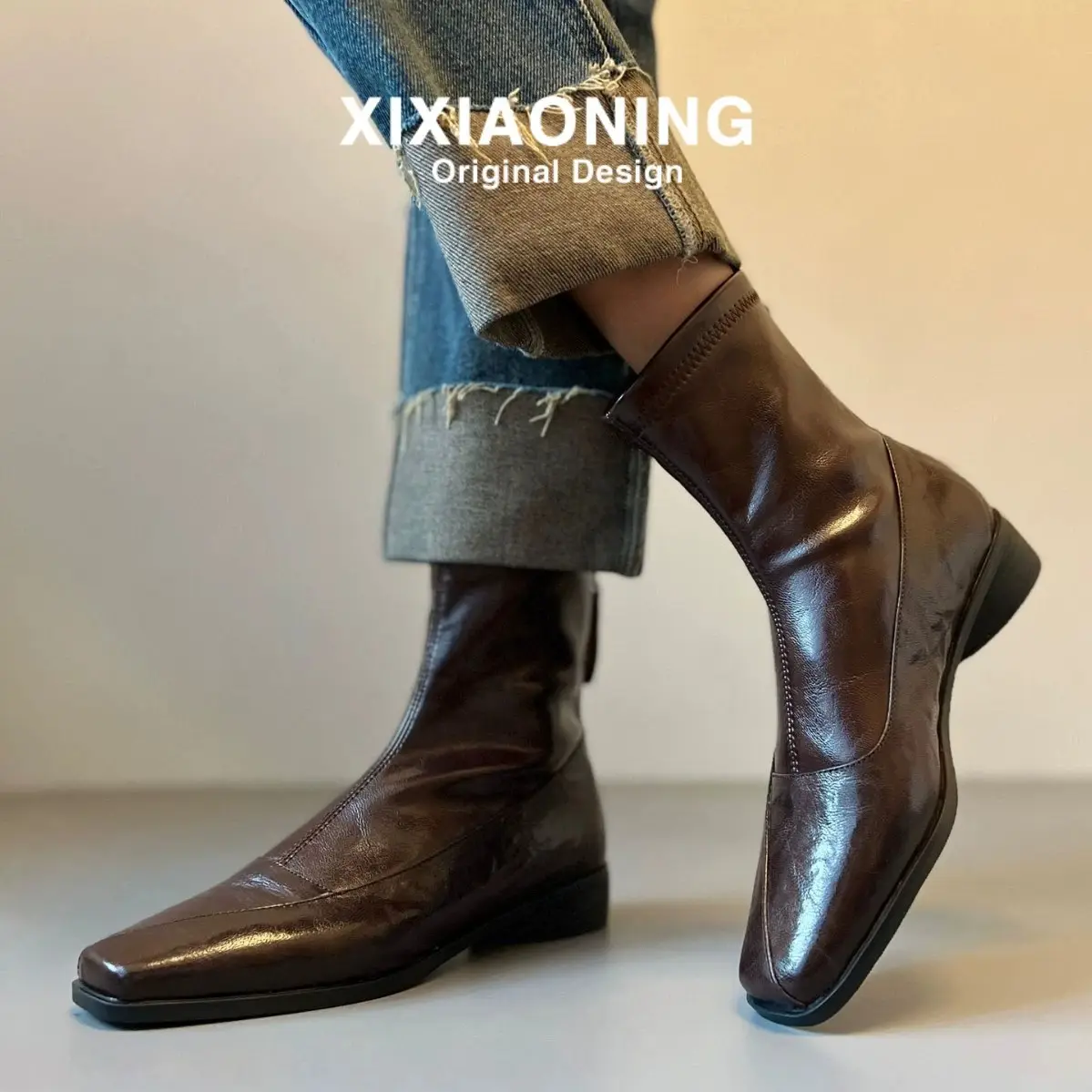 Women French Retro Slim Ankle Boots, Genuine