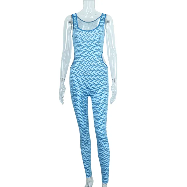 Digital Printed Tank Top Slim Hip Tight Yoga Bodysuit Blue - Shop at LoveMi