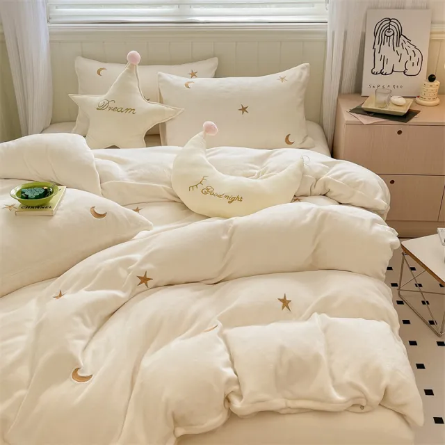 Milk Velvet Four Piece Set Of Healing Princess Style Double Sided Velvet Coral Velvet Bed Sheets White - Shop at LoveMi