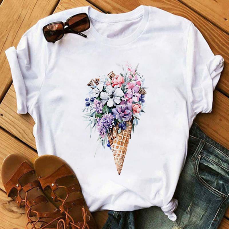 Title 6, Ice Cream Flower Print Men And Women Couple Sho...