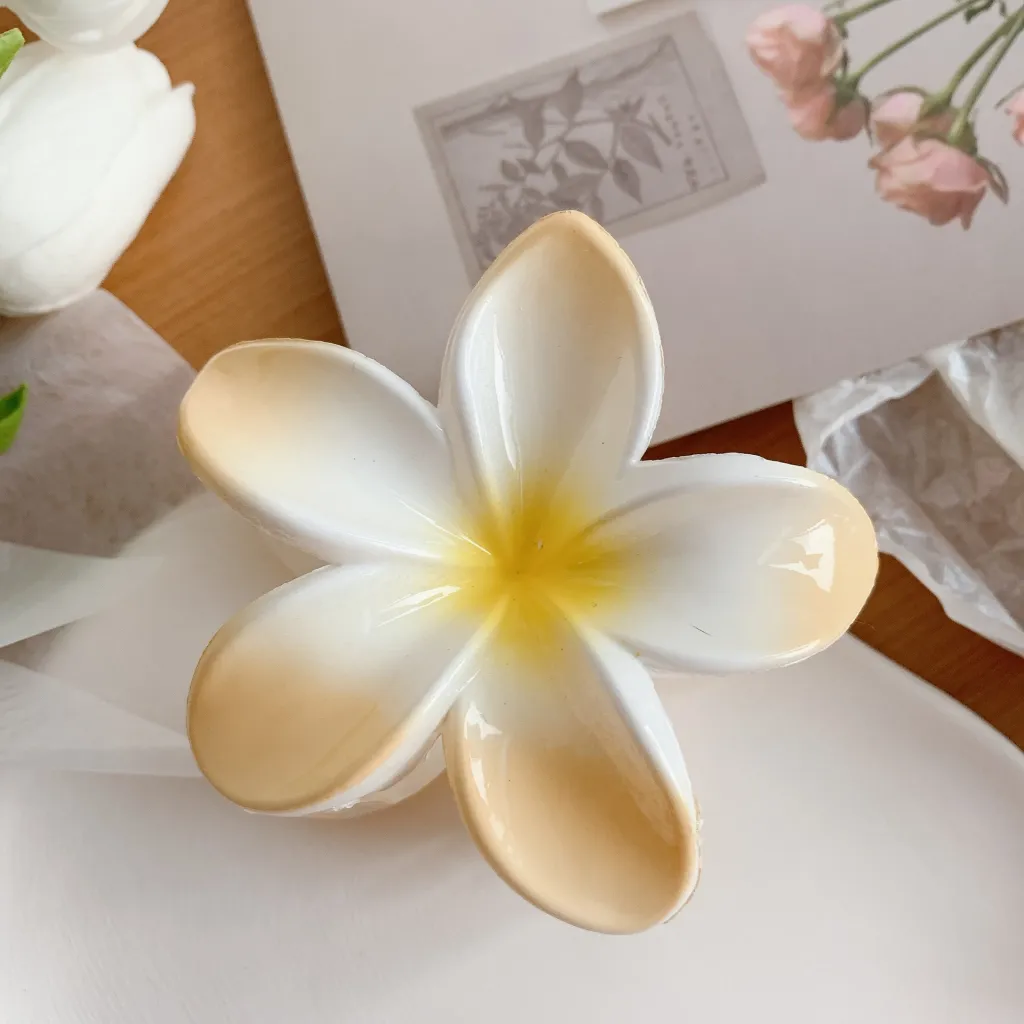 Muweordy Plumeria Hair Clips Flower Hair Clip Trendy Hair Claw Clip Popular Hair Catch Korean Hair Accessories For Women - Yellow