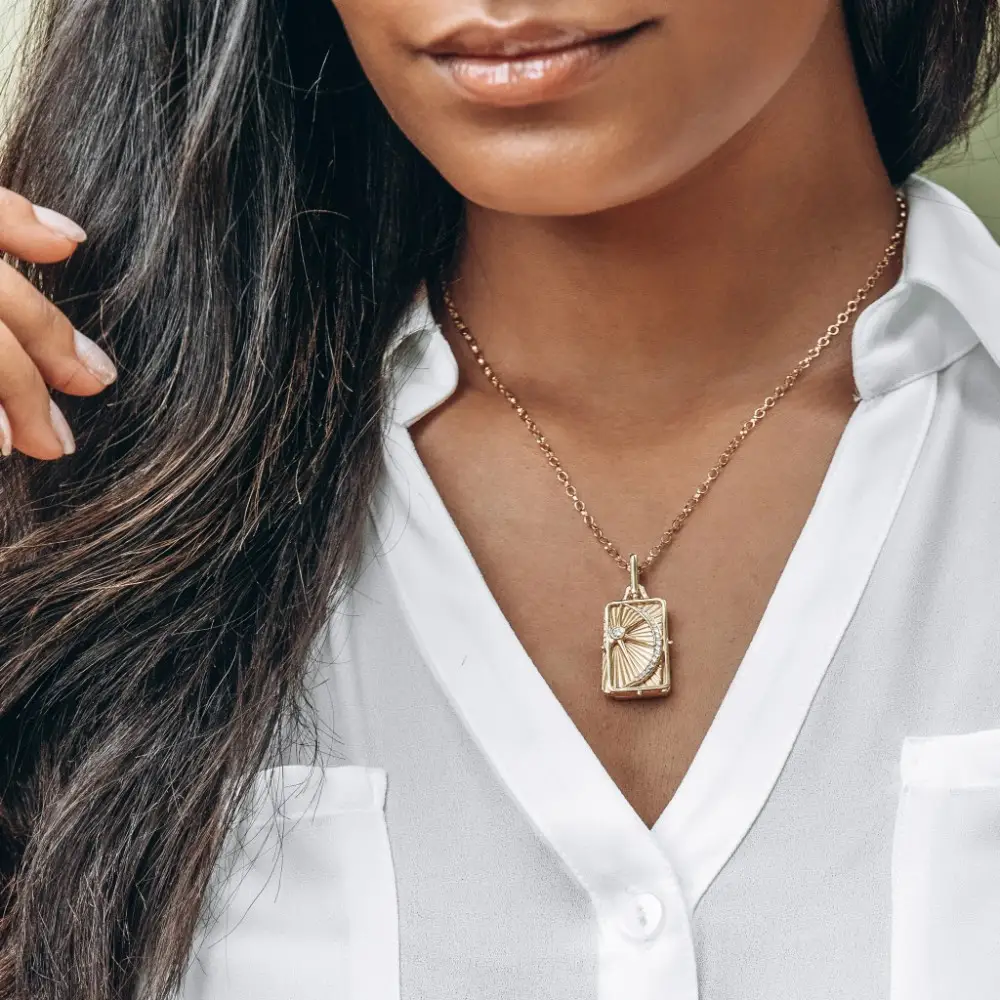 Women's Fashion Stainless Steel Stars Moon Sun Square Multi-layer Tag Necklace