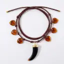 Boho Leather Cord Necklace For Women Vintage Resin Wolf Tooth Pendant Choker Amber Heart Beads Charm Necklace Long Layering Tribal Bohemian Statement Jewelry view 2