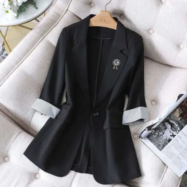 Thin Three quarter Sleeves Plus Size Sister Suit Women Black - Shop at LoveMi