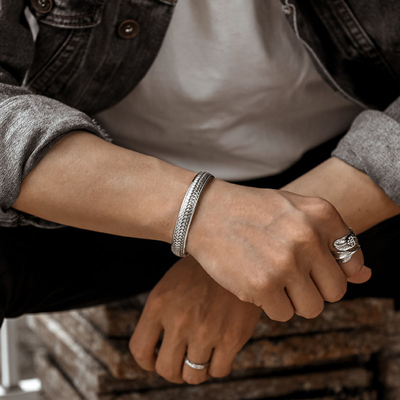 Silver Plated Heart Sutra Bracelet Male Personality Design