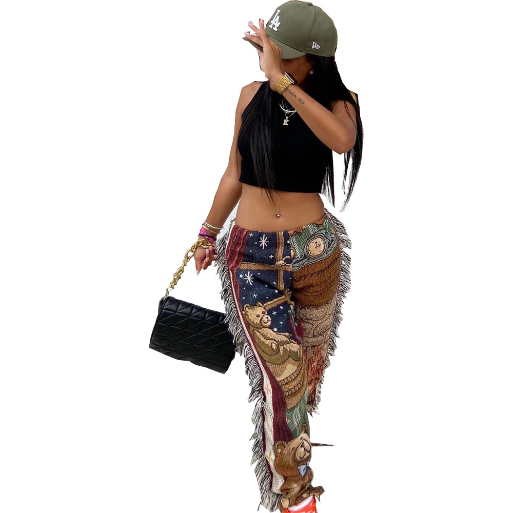 Fashion Cartoon Printed Tassel Casual Pants