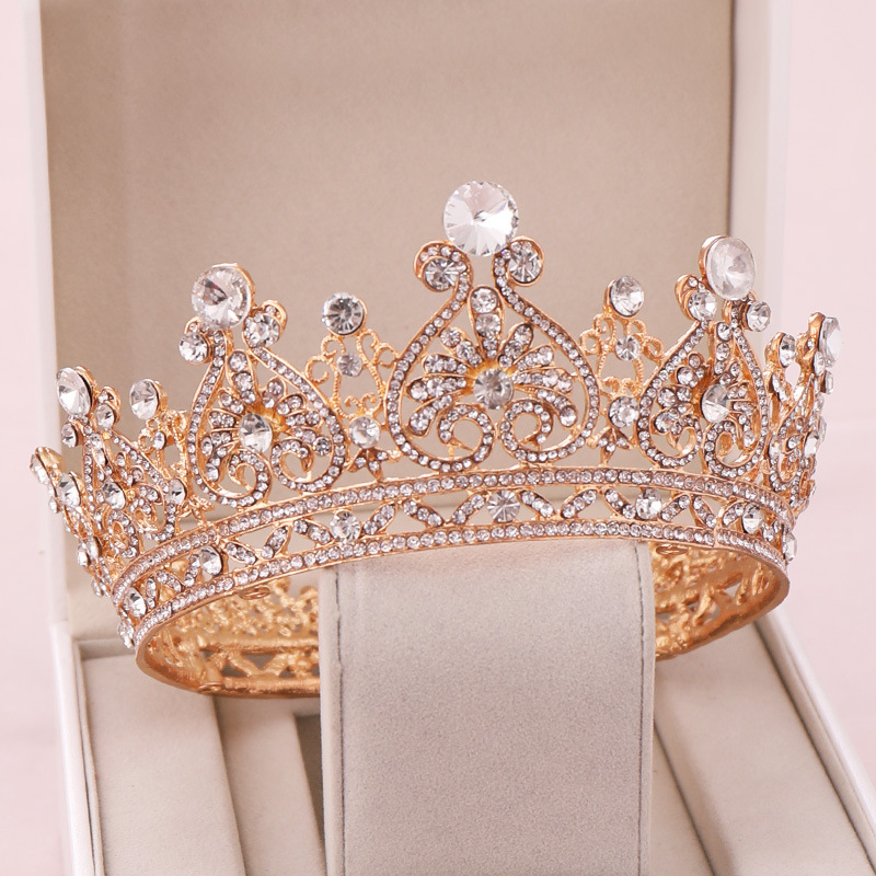 Heart shaped Rhinestone Big European And American Princess Crown Hair Accessories Gold - Shop at LoveMi