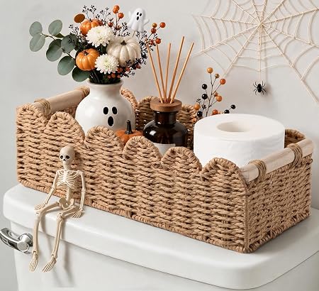 Neutral Back-of-Toilet Storage Basket, Decorative Bathroom Organizer For Toilet Tank, Towels, Toiletries And Essentials