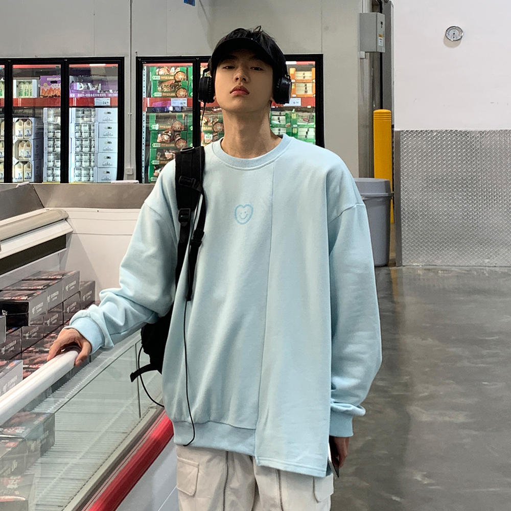 Spring Couple Heart Print Round Neck Thin Loose Sweater