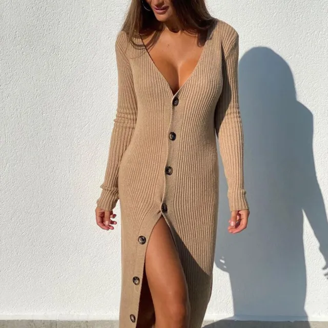 Women's Slim Fit Long Sweater Coat Khaki - Shop at LoveMi