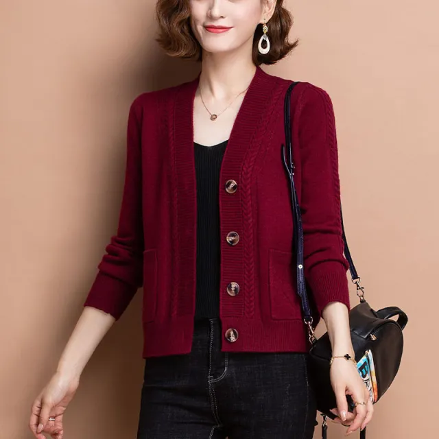 Women's Short Foreign Style Sweater Cardigan Fashion Outside Red - Shop at LoveMi