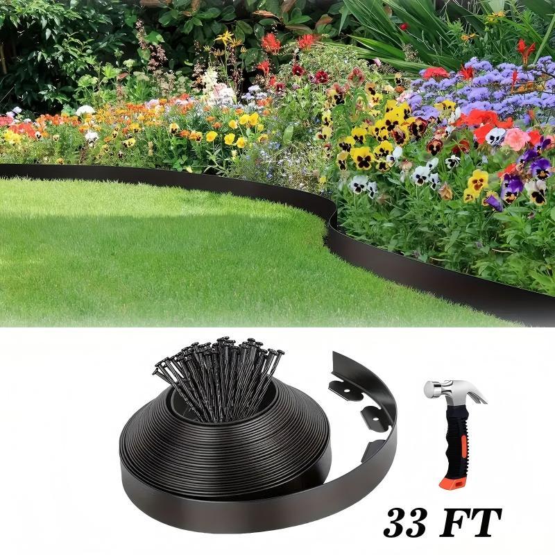 Landscape Edging With Anchoring Spikes No-Dig Garden Edging Kit Flexible Plastic Supplies For Flower Beds, Patios, Lawns, Pavers, And Paths 7