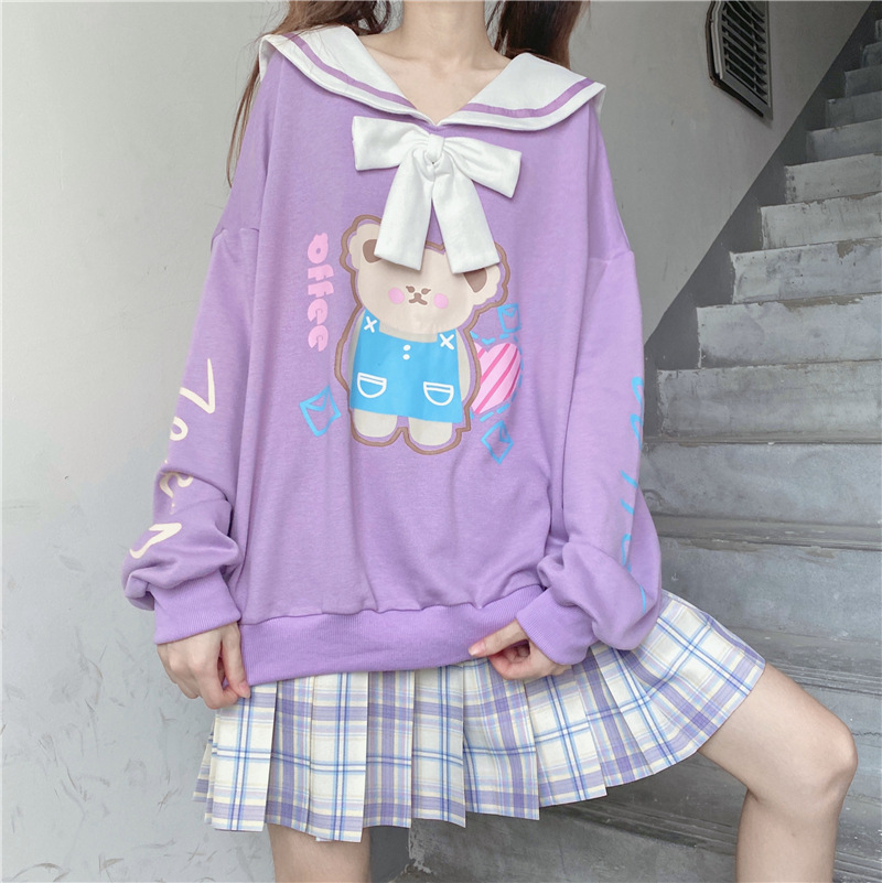 Title 2, Original cute printed navy collar sweet sweatshirt