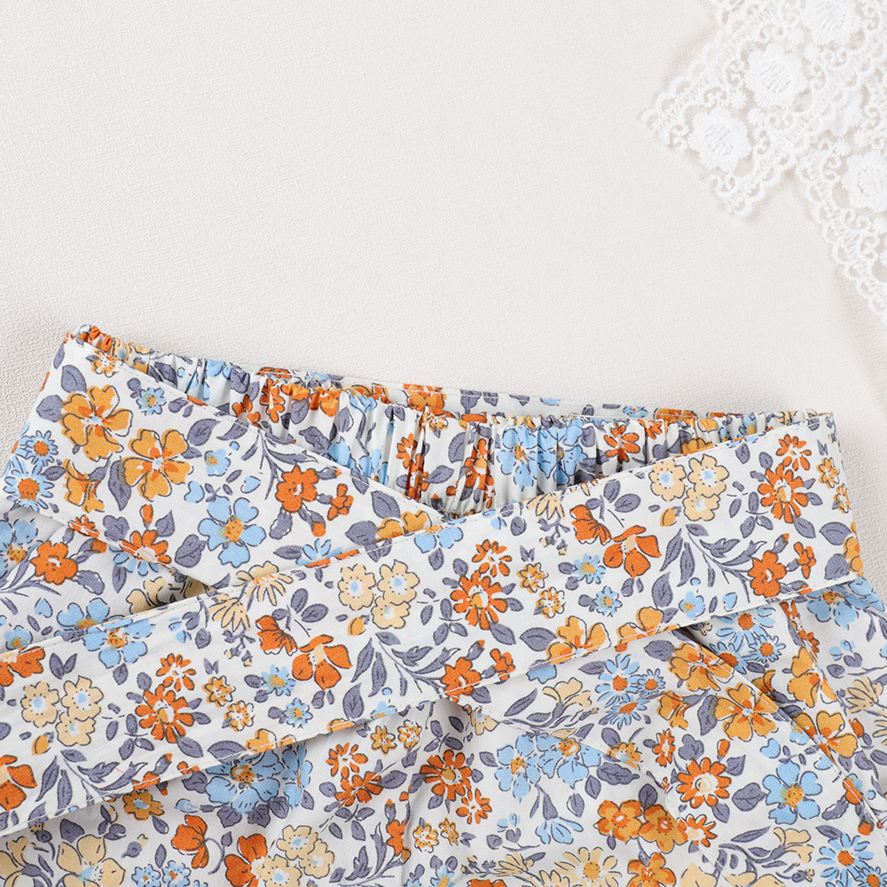Girls' Suspender Top Floral Shorts Set For Children