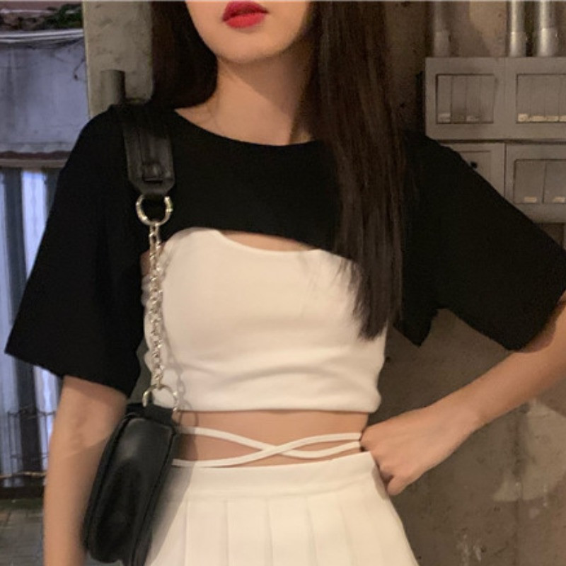 Korean Version Of Loose And Ultr Short All Match Two Piece Vest Vest