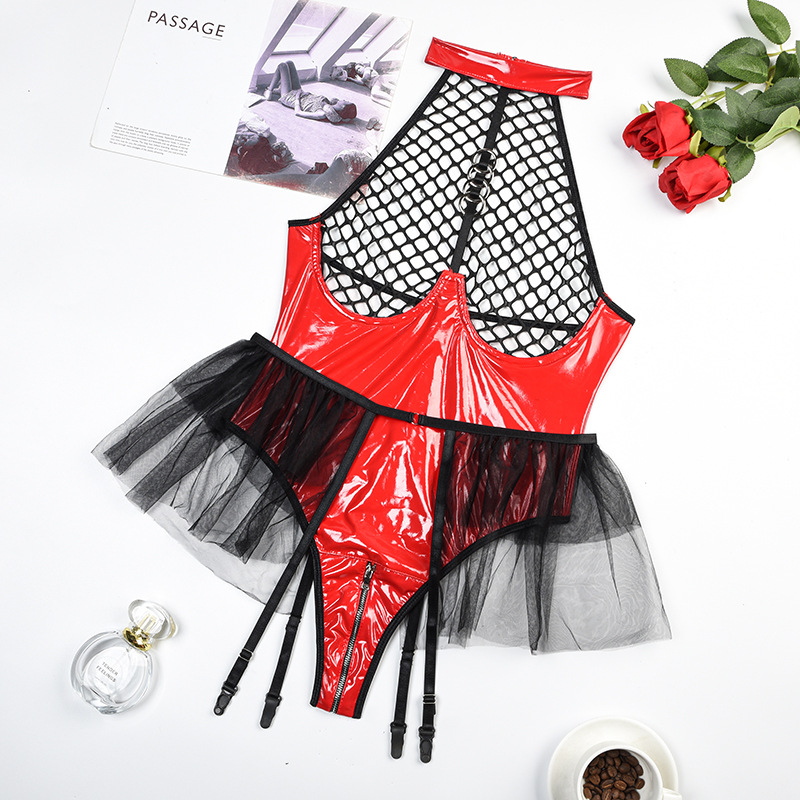 Mesh Connected Slip Neck One-piece Dress