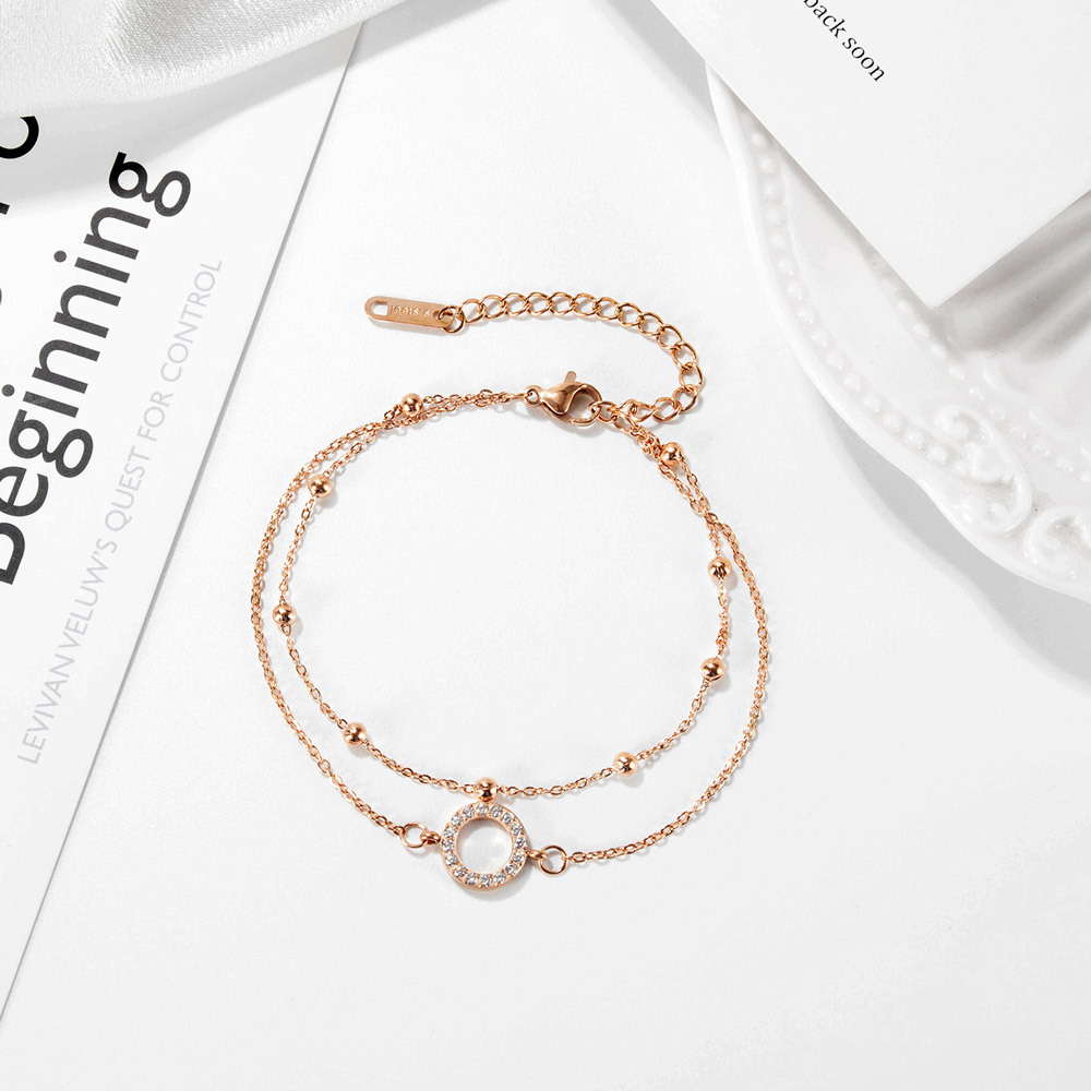 Titanium Steel Women's Bracelet, Circle Diamond Double-layer Bracelet