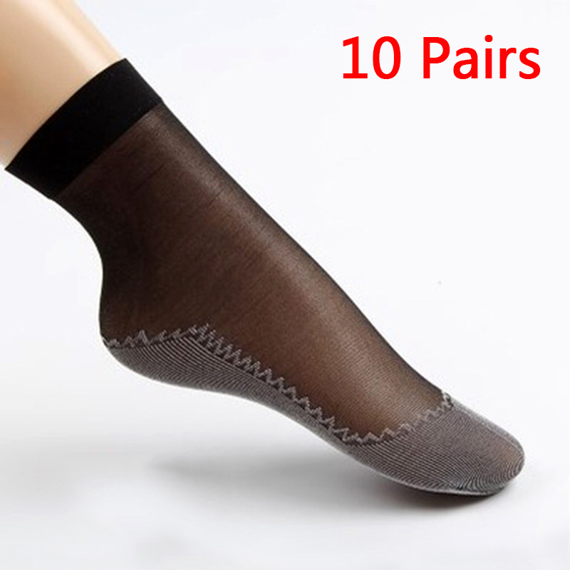10pairs Thin Silky Sheer Ladies Summer Cotton Silk Socks Women High Ankle Ultra — image 10