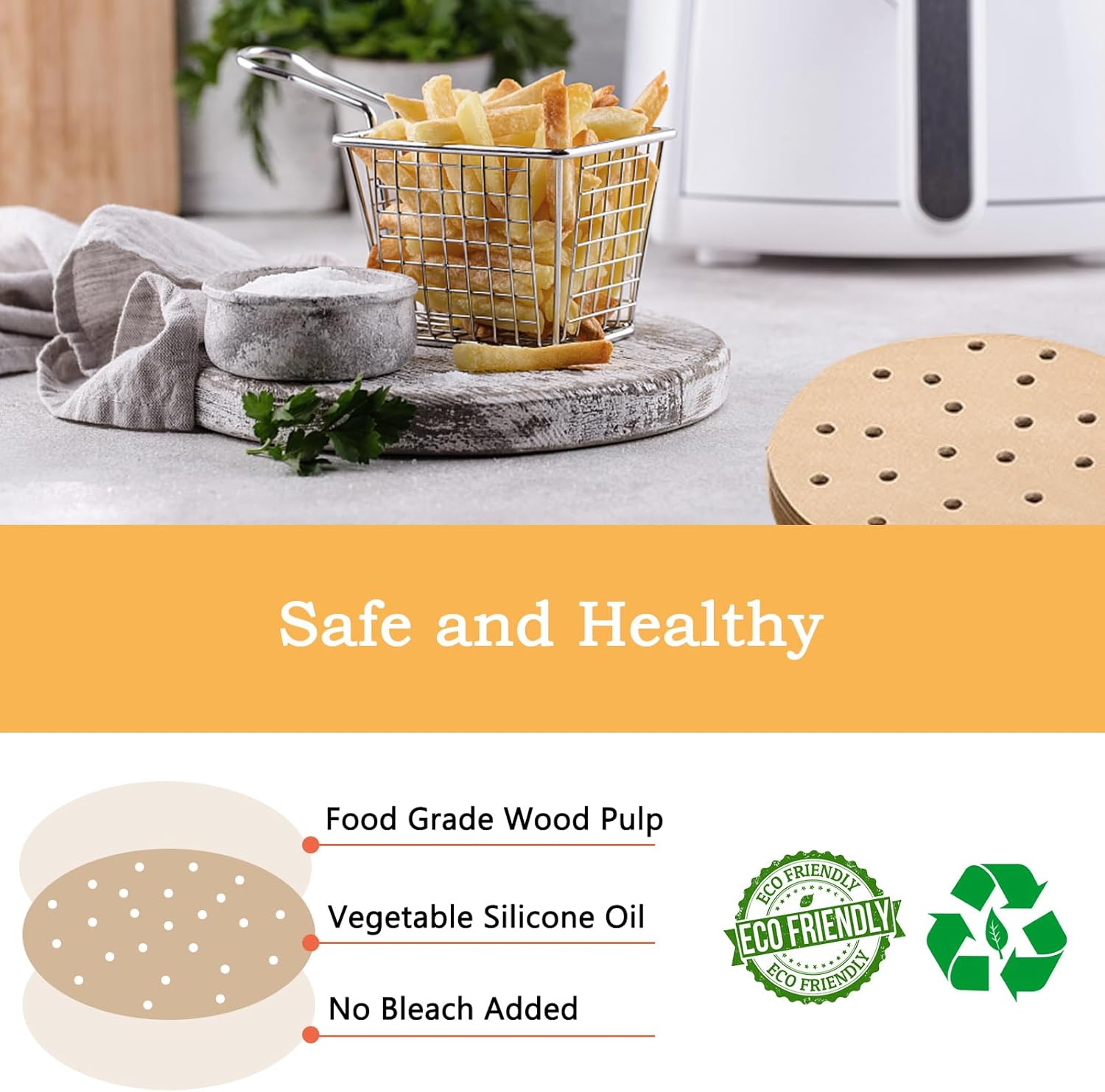 Air Fryer Paper Liners Disposable - 7in 18cm 100Pcs Parchment Round, Unbleached — image 7