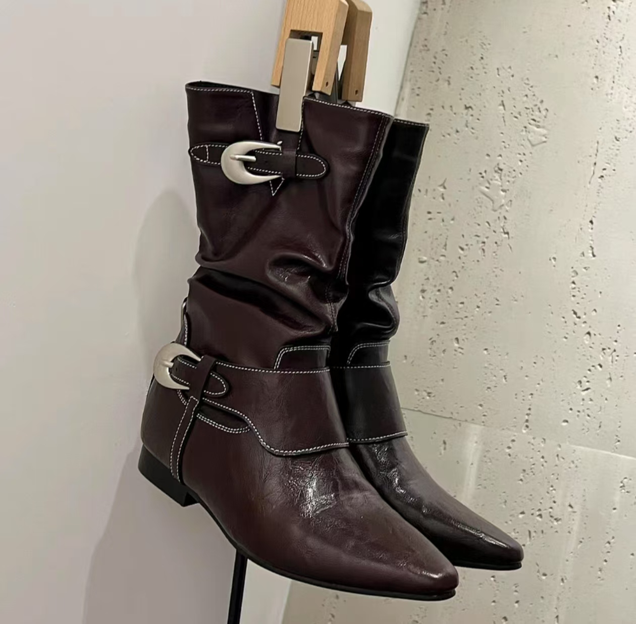 Leather Pointed Toe Ankle Boots