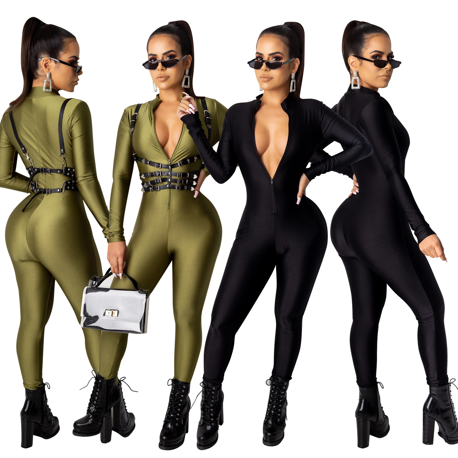 Title 3, Explosive style solid color long-sleeved jumpsuit