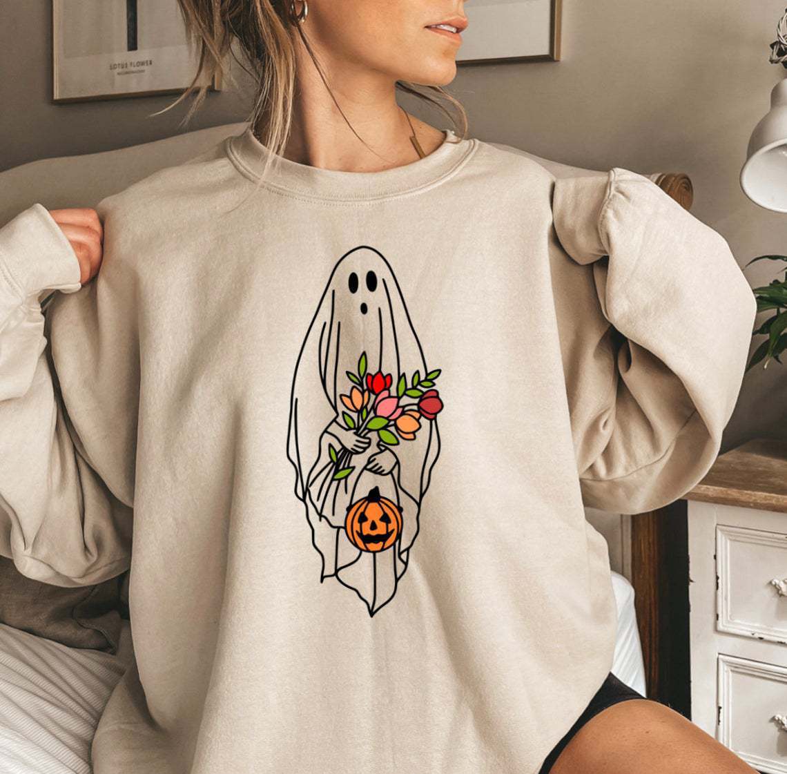 Title 2, Pumpkin Print Round Neck Sweater Women In Stock