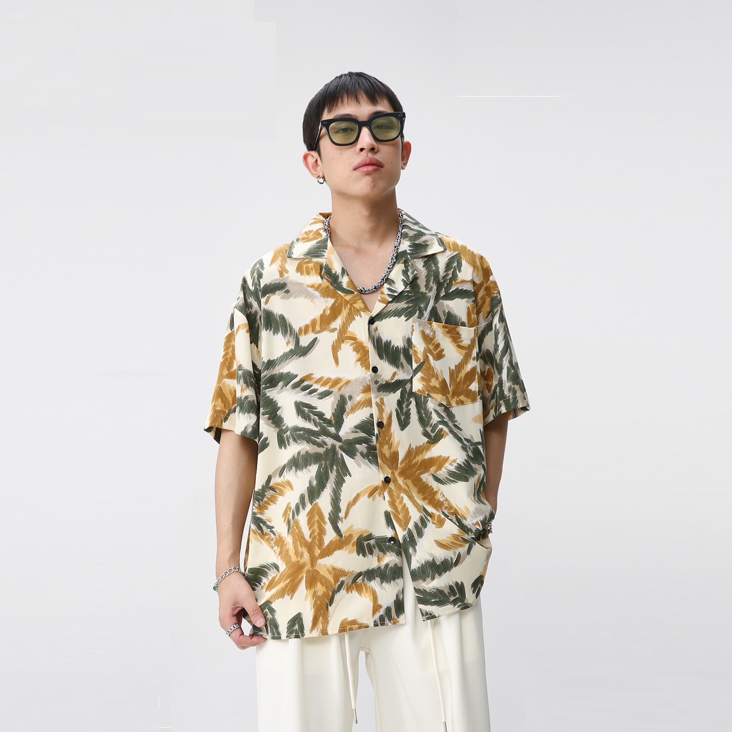 New Loose Retro Color Hong Kong Style Short Sleeve Suit Collar Shirt